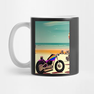 RAINBOW RETRO MOTORCYCLE ON THE BEACH Mug